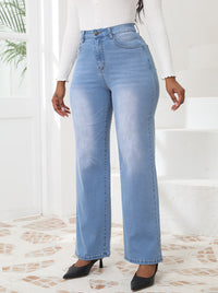 High-Waisted Vintage Washed Straight Leg Jeans