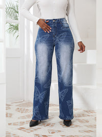 Women's High-Waisted Butterfly Print  Jeans