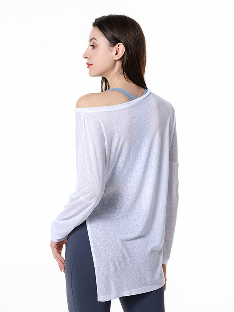 Women Loose Yoga Wear Long Sleeve Smock Top