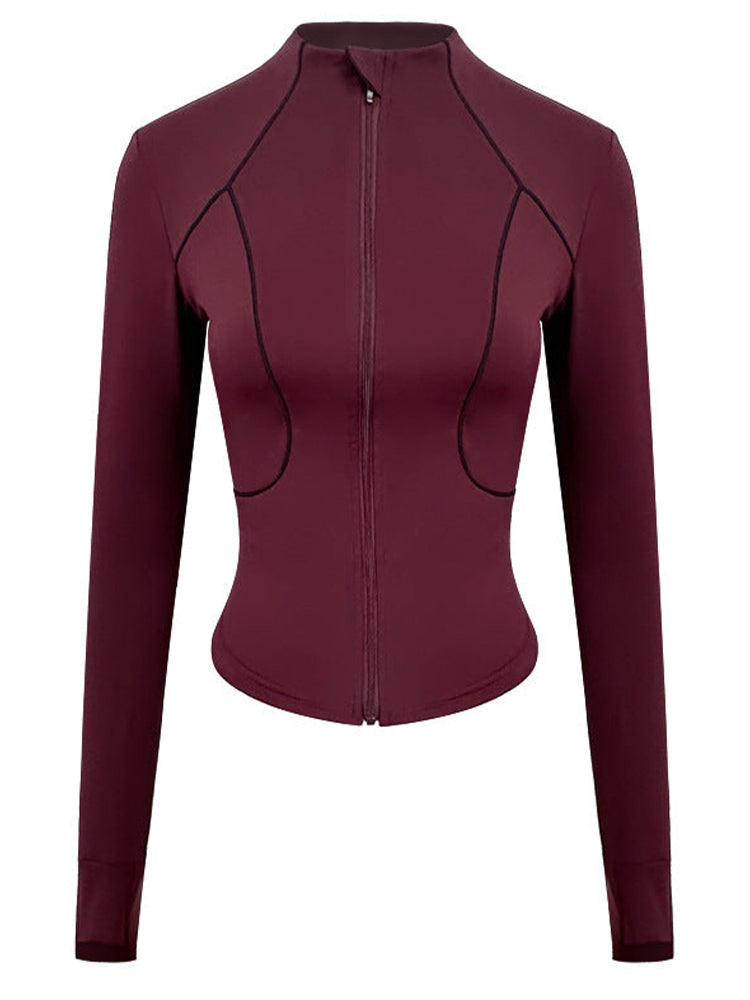 Long Sleeve Zipper Up Collar Athletic Wear