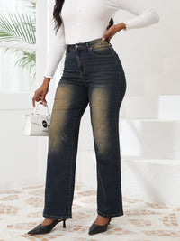 High-Waisted Vintage Washed Straight Leg Jeans