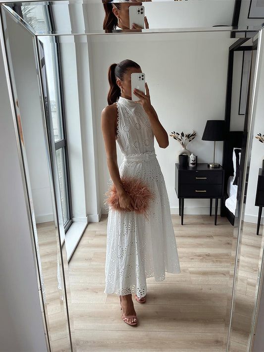 Long Maxi Sundress in White Cotton