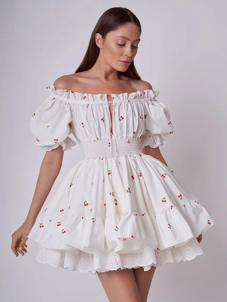 Robe d'été blanche pour femmes, robe courte Vintage imprimée fraise