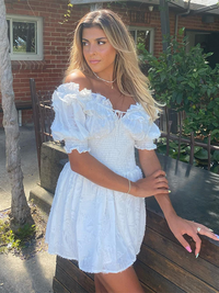 Ruffles Off Shoulder Half Sleeve White Fluffy Dress