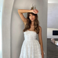 Button Bowknot Off Shoulder White Lace Mini Dress Summer