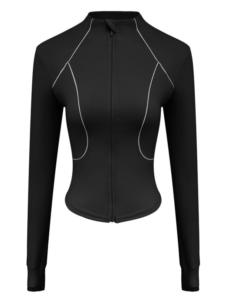 Long Sleeve Zipper Up Collar Athletic Wear