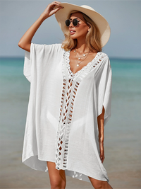 Handgemaakte strand sarong patchwork badpak cover up zomer nieuwe sexy boho badpak vrouwen doorschijnende korte jurk