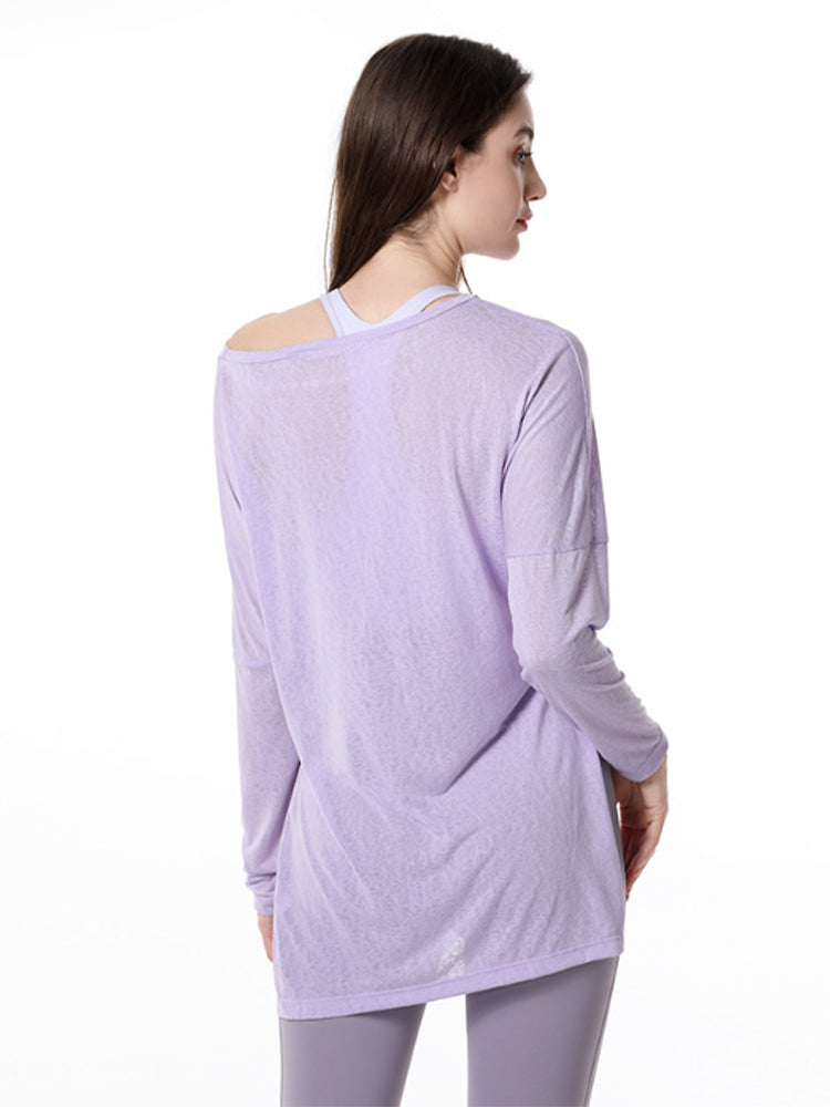 Women Loose Yoga Wear Long Sleeve Smock Top