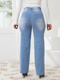 High-Waisted Vintage Washed Straight Leg Jeans