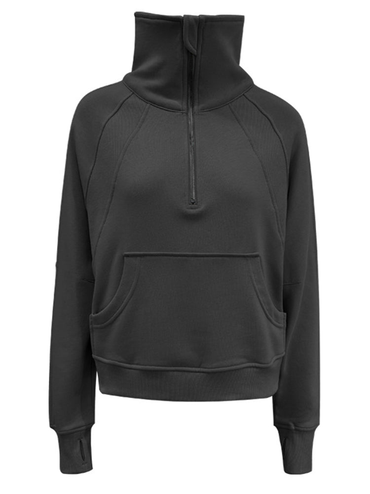 Half Zip Fleece Crop Sweatshirt