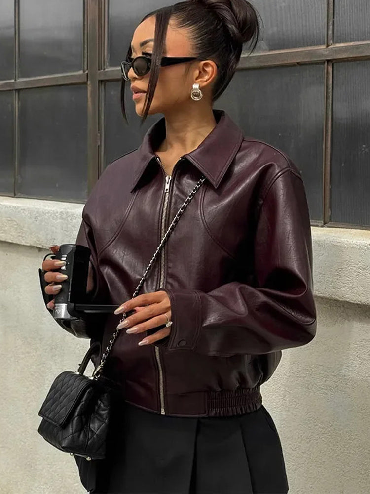 Women's Faux Leather Bomber Jacket