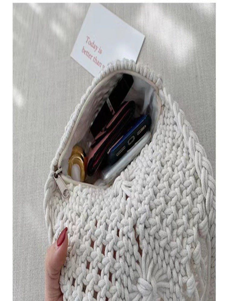 Mini Fringe Crochet Handbag Women Handmade Beach Bag Korean Fashion Summer Vacation