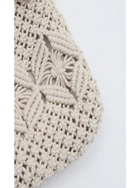 Crochet Drawstring White Shoulder Handbag