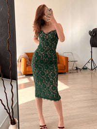 Elegant Lace Green Midi Dress