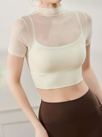 Stylish Mesh Breathable Small Round Neck Short Sleeves Crop Top