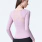 Dames sporttop met lange mouwen en patchwork mesh op de rug