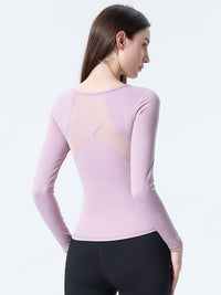 Women's Long Sleeve Sports Top with Patchwork Back Mesh