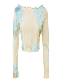 Long Sleeves Printed Tie-Dye Cropped Smock Top