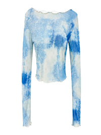 Long Sleeves Printed Tie-Dye Cropped Smock Top