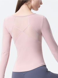 Women's Long Sleeve Sports Top with Patchwork Back Mesh