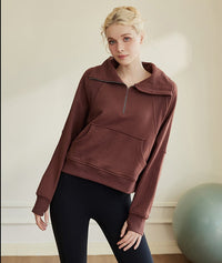 Fleece crop-sweatshirt met halve rits 