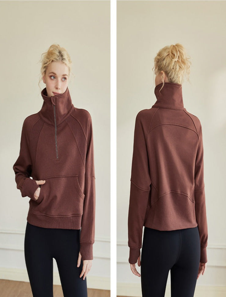 Fleece crop-sweatshirt met halve rits 