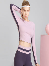 Long Sleeve Sports Crop Top with Underarm Contrast Stripe