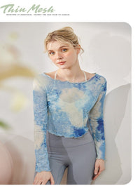 Long Sleeves Printed Tie-Dye Cropped Smock Top