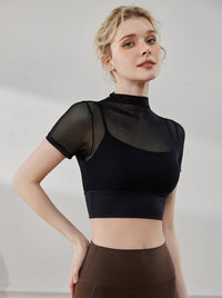 Stylish Mesh Breathable Small Round Neck Short Sleeves Crop Top