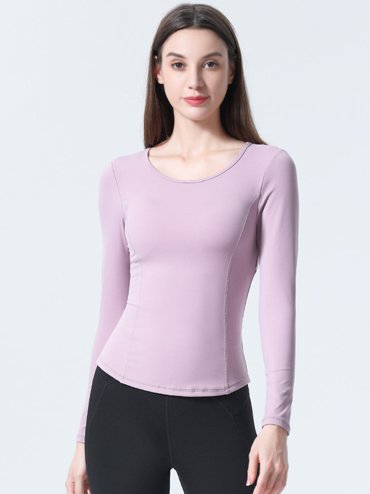 Women's Long Sleeve Sports Top with Patchwork Back Mesh