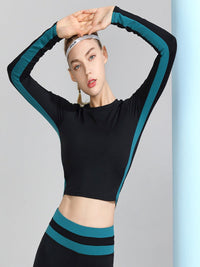 Long Sleeve Sports Crop Top with Underarm Contrast Stripe