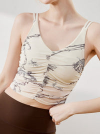 Pleated Printed Sleeveless Camisole Padded Sports Bra