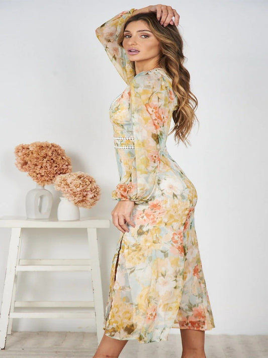 Long Sleeve Midi Dress with Floral Print