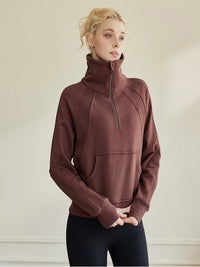 Fleece crop-sweatshirt met halve rits 