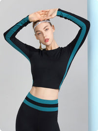 Long Sleeve Sports Crop Top with Underarm Contrast Stripe