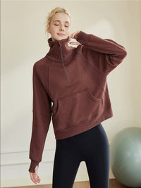 Fleece crop-sweatshirt met halve rits 