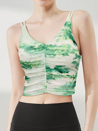 Pleated Printed Sleeveless Camisole Padded Sports Bra