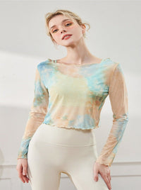 Long Sleeves Printed Tie-Dye Cropped Smock Top