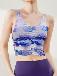 Pleated Printed Sleeveless Camisole Padded Sports Bra