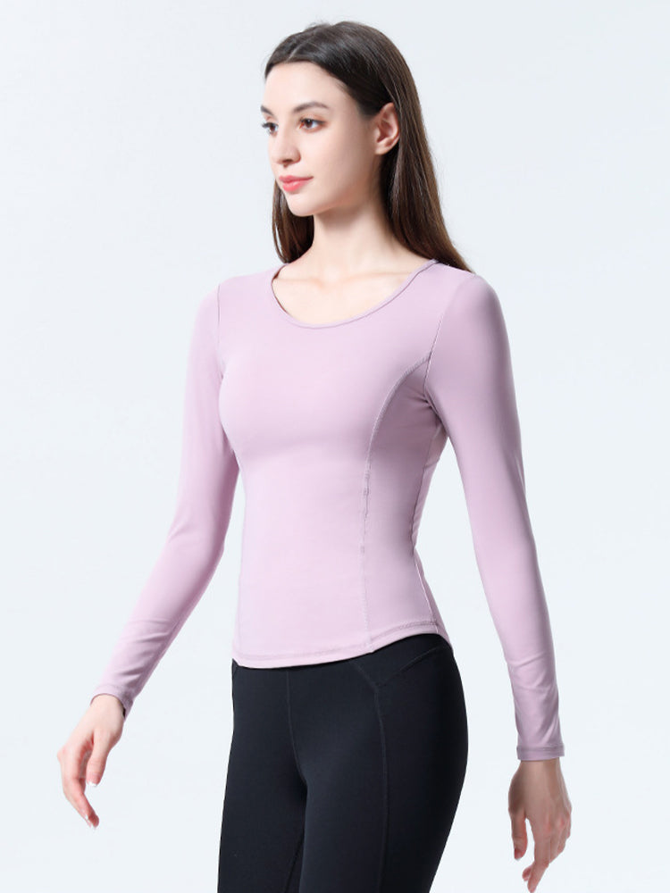 Women's Long Sleeve Sports Top with Patchwork Back Mesh