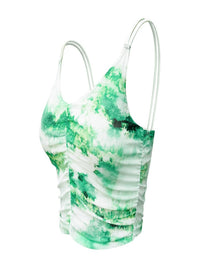 Pleated Printed Sleeveless Camisole Padded Sports Bra