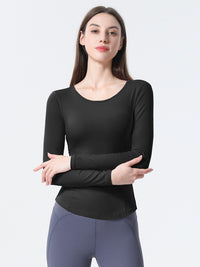 Women's Long Sleeve Sports Top with Patchwork Back Mesh