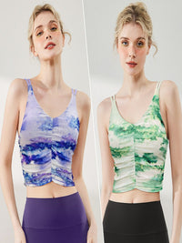 Pleated Printed Sleeveless Camisole Padded Sports Bra