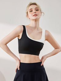 U-collar Shock Absorption Anti-shake Contrast Design Crop Top