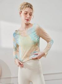 Long Sleeves Printed Tie-Dye Cropped Smock Top