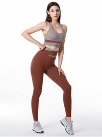 Yogabroek met hoge taille en contrasterende patchdetails