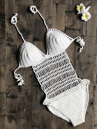 Bohème Crochet Monokini fait à la main une pièce body Sexy dos nu à bretelles maillots de bain maillot de bain évidé femmes