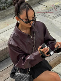 Women's Faux Leather Bomber Jacket