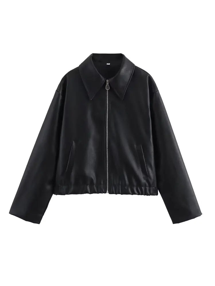 Women's Faux Leather Zipper Jacket