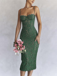 Elegant Lace Green Midi Dress